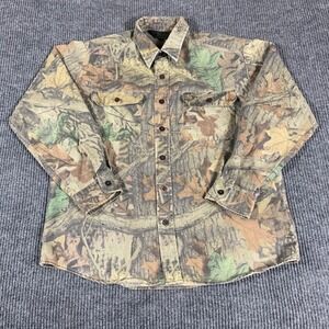 VTG Liberty Shirt Mens Large Green Brown Advantage Timber Camo Button Up Hunting